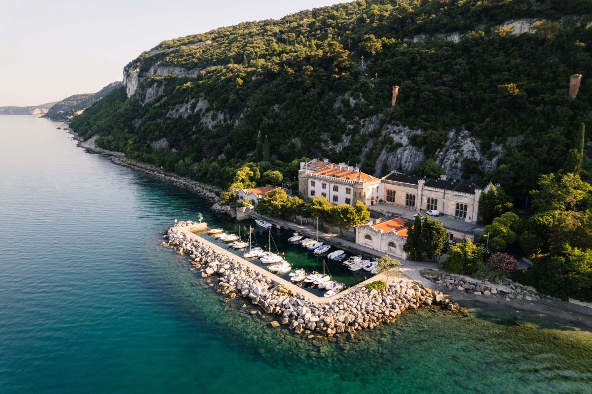 Aerial view of a coastal marine station